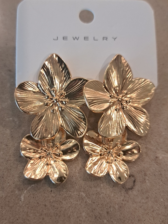 Jewelry - Gold Tone Floral Double Drop Earrings -